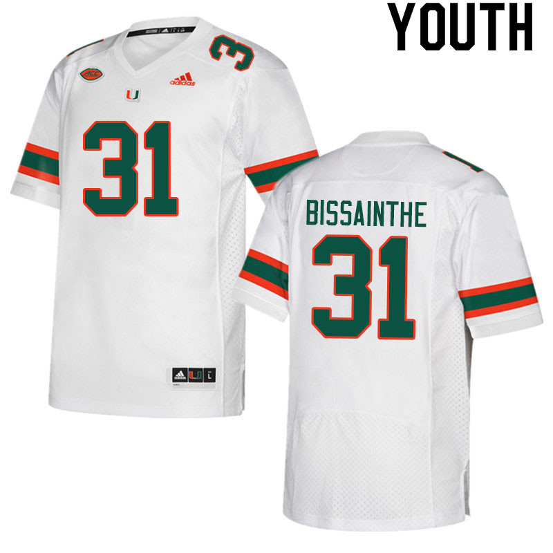 Youth #31 Wesley Bissainthe Miami Hurricanes College Football Jerseys Sale-White - Click Image to Close